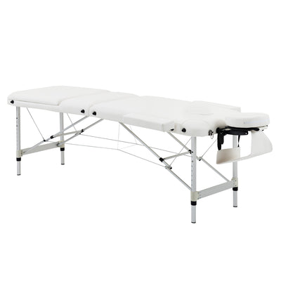Foldable Massage Bed Portable Table, 3-Section Aluminium Foldable Beauty Couch, Professional Salon Spa Table With Headrest Support And Carry Bag, 81 Cm Width, White