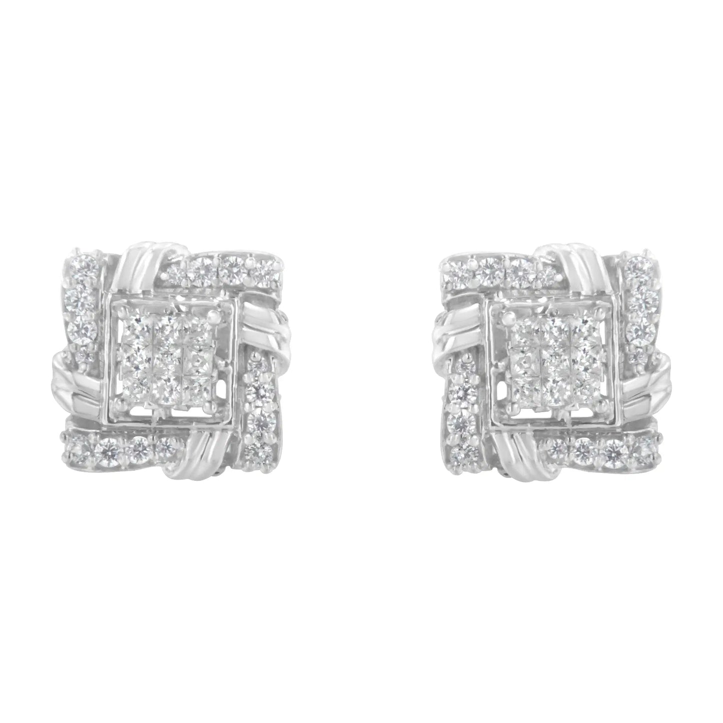 .925 Sterling Silver 1/2 Cttw Round-Cut Diamond Stud Earrings (I-J Color, I1-I2 Clarity)