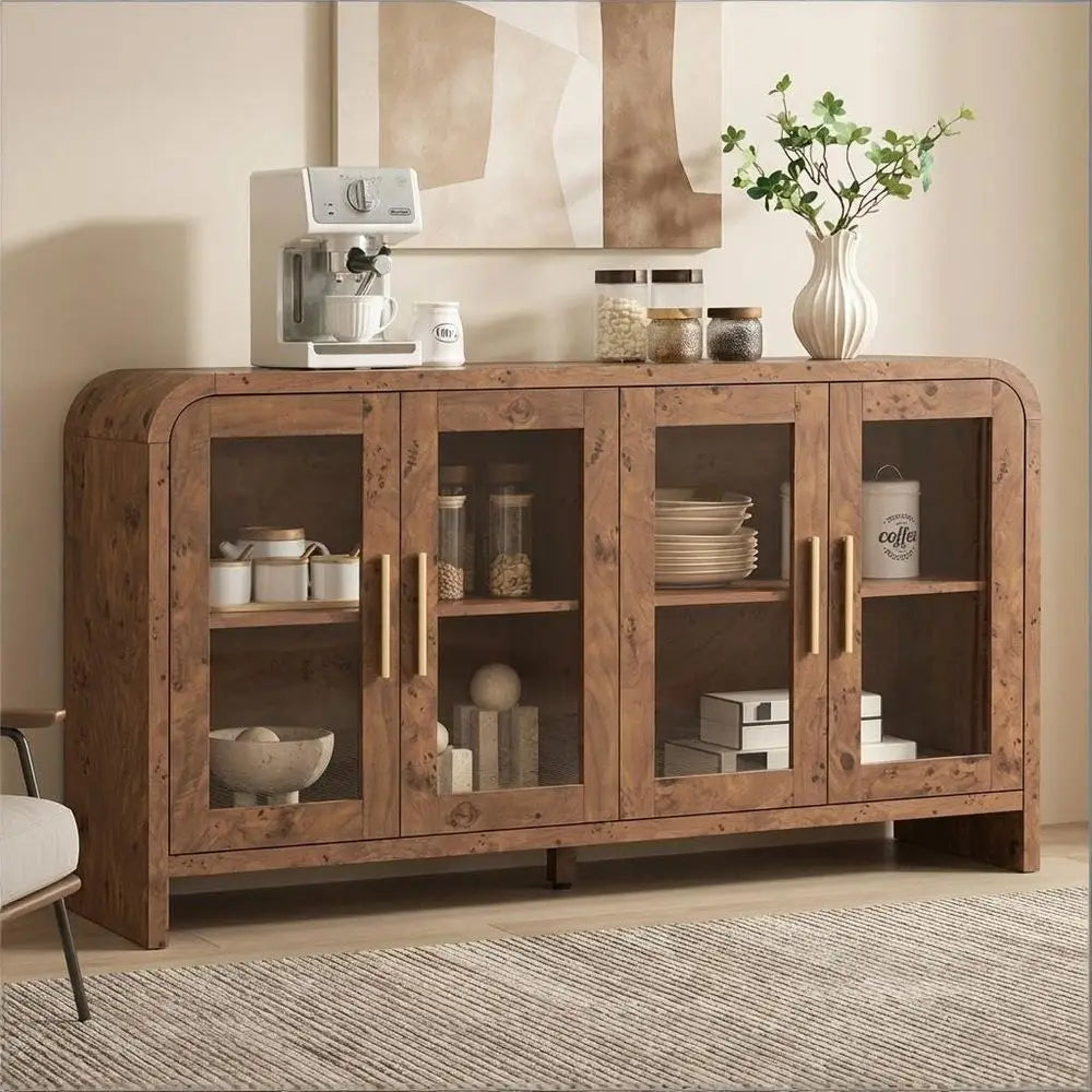 Sideboard Buffet Cabinet with Storage, Sideboard Cabinet with Adjustable Shelves amp 4 Glass Doors,Coffee Bar Console Table for