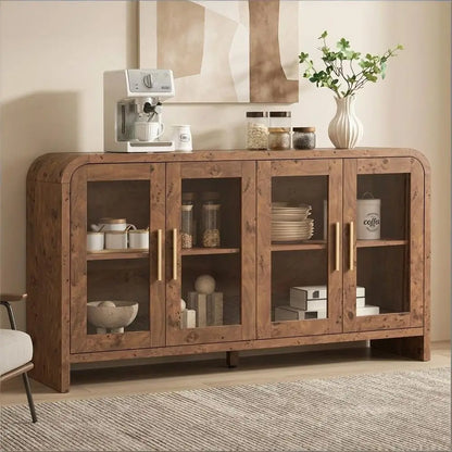 Sideboard Buffet Cabinet with Storage, Sideboard Cabinet with Adjustable Shelves amp 4 Glass Doors,Coffee Bar Console Table for