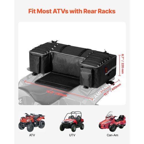 ATV Rear Storage Bag, 60L ATV Rear Cargo Storage Bag with Backrest & Waterproof Cover, 600D Oxford Cloth Rear Seat Gear Bag Fit Most ATVs with Rear Rack, Compatible with ATV, UTV, Can-Am Vehicle