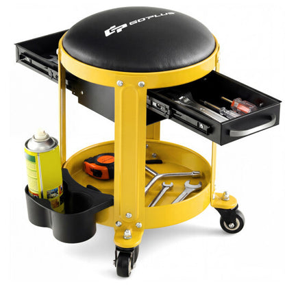 Rolling Mechanic Stool with Removable Padded Seat and Drawers-Yellow - Color: Yellow