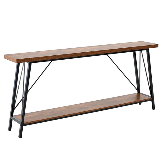 Narrow Console Sofa Table, 70.9 inches Behind Couch Table, 2-Tier Long Entryway Table and Skinny Hallway Table, Narrow Sofa Table with Metal Frame, for Entryway, Hallway, Living Room & Bedroom