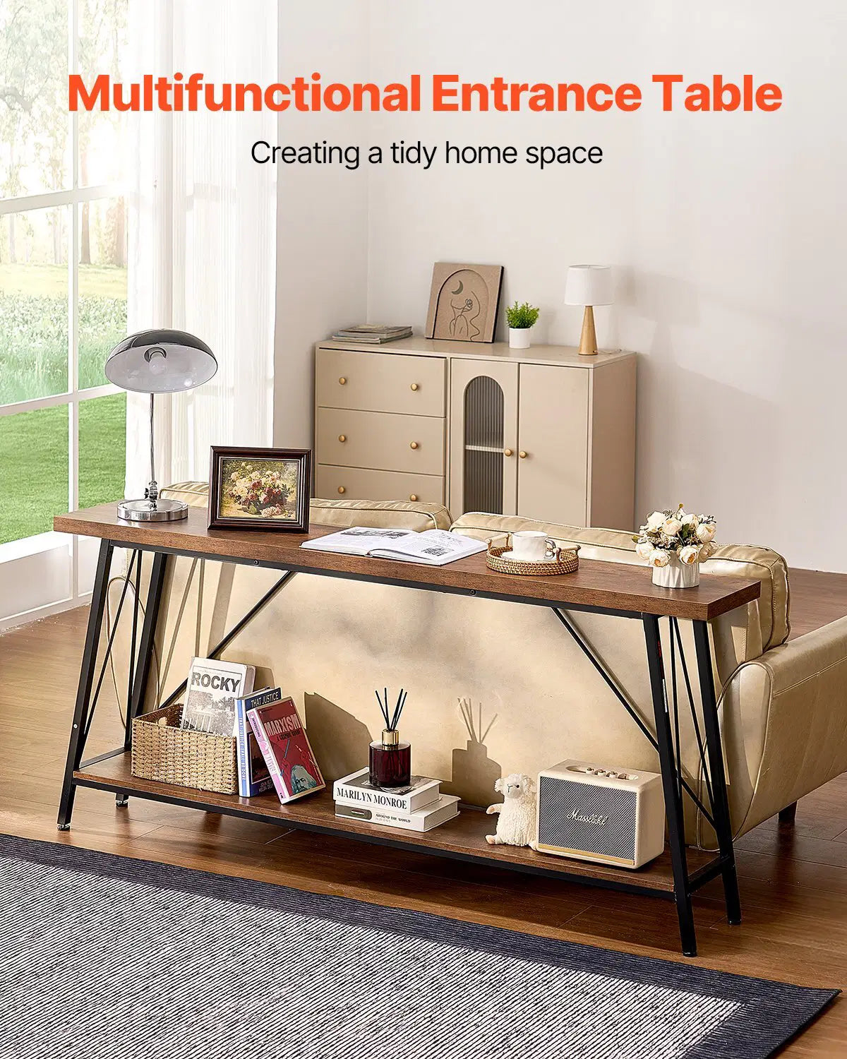 Narrow Console Sofa Table, 70.9 inches Behind Couch Table, 2-Tier Long Entryway Table and Skinny Hallway Table, Narrow Sofa Table with Metal Frame, for Entryway, Hallway, Living Room & Bedroom