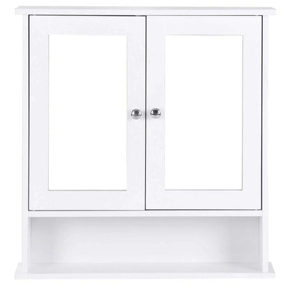 White Bathroom Wall Medicine Cabinet with Mirror and Open Shelf