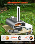Outdoor Pizza Oven, 12 in Wood Fired Pizza Ovens, Pellet Pizza-Stove with Thermometer & Electric Rotation, Portable Pizza-Maker for Outside Backyard Patio Camping, Pizza-Stone, Carry Bag, Shovel