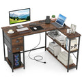 L Shaped Desk with Charging Station Corner Computer Desk with 2 Fabric Drawers-Rustic Brown - Color: Rustic Brown