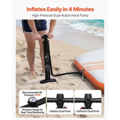 Inflatable Floating Dock, 8.5x8.5 FT Inflatable Dock Platform, Non-Slip Water Mat with Portable Carrying Bag & Detachable Ladder, Floating Water Platform Island Raft for Pool Beach Ocean, Orange
