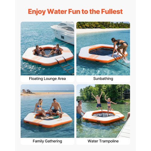 Inflatable Floating Dock, 8.5x8.5 FT Inflatable Dock Platform, Non-Slip Water Mat with Portable Carrying Bag & Detachable Ladder, Floating Water Platform Island Raft for Pool Beach Ocean, Orange