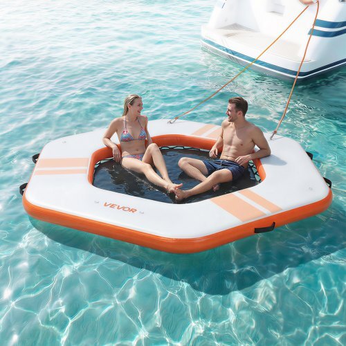 Inflatable Floating Dock, 8.5x8.5 FT Inflatable Dock Platform, Non-Slip Water Mat with Portable Carrying Bag & Detachable Ladder, Floating Water Platform Island Raft for Pool Beach Ocean, Orange
