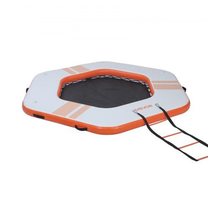 Inflatable Floating Dock, 8.5x8.5 FT Inflatable Dock Platform, Non-Slip Water Mat with Portable Carrying Bag & Detachable Ladder, Floating Water Platform Island Raft for Pool Beach Ocean, Orange