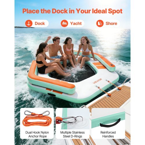 Inflatable Floating Dock, 8.5 x 8.5 FT Inflatable Dock Platform, Non-Slip Water Air Mat with Portable Carrying Bag and Detachable Ladder, Floating Water Platform Island Raft for Pool Beach Ocean