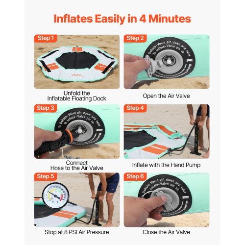 Inflatable Floating Dock, 8.5 x 8.5 FT Inflatable Dock Platform, Non-Slip Water Air Mat with Portable Carrying Bag and Detachable Ladder, Floating Water Platform Island Raft for Pool Beach Ocean