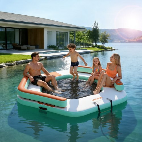 Inflatable Floating Dock, 8.5 x 8.5 FT Inflatable Dock Platform, Non-Slip Water Air Mat with Portable Carrying Bag and Detachable Ladder, Floating Water Platform Island Raft for Pool Beach Ocean