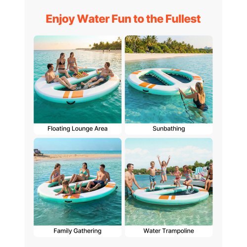 Inflatable Floating Dock, 10x8 FT Round Inflatable Dock Platform, Non-Slip Water Air Mat with Portable Carrying Bag & Detachable Ladder, Floating Water Platform Island Raft for Pool Beach Ocean