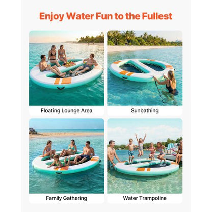 Inflatable Floating Dock, 10x8 FT Round Inflatable Dock Platform, Non-Slip Water Air Mat with Portable Carrying Bag & Detachable Ladder, Floating Water Platform Island Raft for Pool Beach Ocean