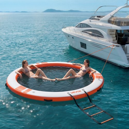 Inflatable Floating Dock, 10 FT Inflatable Dock Platform, Non-Slip Water Air Mat with Portable Carrying Bag & Detachable Ladder, Floating Water Platform Island Raft for Pool Beach Ocean, Orange