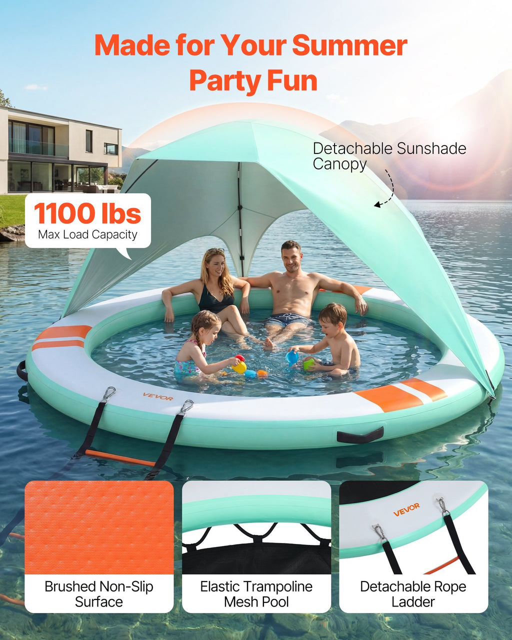Inflatable Floating Dock, 10FT Round Inflatable Dock Platform, Non-Slip Water Floating Mat with Portable Carrying Bag & Detachable Ladder, Platform Island Raft for Pool Beach Ocean