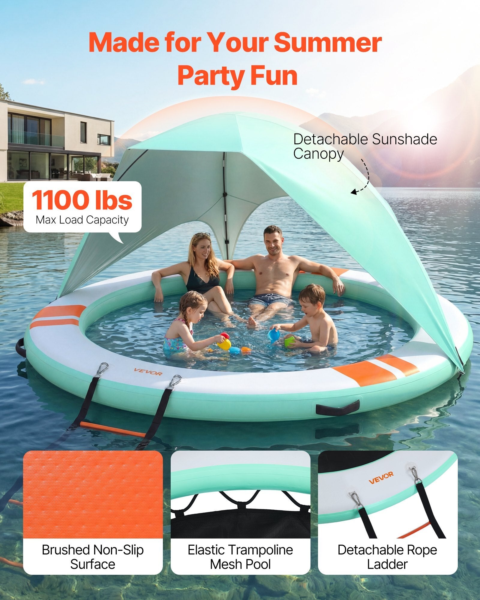 Inflatable Floating Dock, 10FT Round Inflatable Dock Platform, Non-Slip Water Floating Mat with Portable Carrying Bag & Detachable Ladder, Platform Island Raft for Pool Beach Ocean