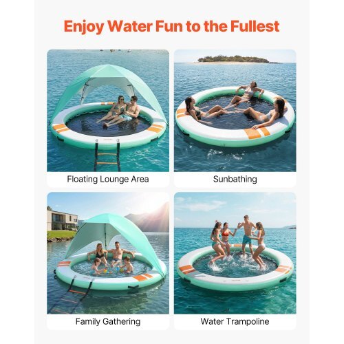 Inflatable Floating Dock, 10FT Round Inflatable Dock Platform, Non-Slip Water Floating Mat with Portable Carrying Bag & Detachable Ladder, Platform Island Raft for Pool Beach Ocean