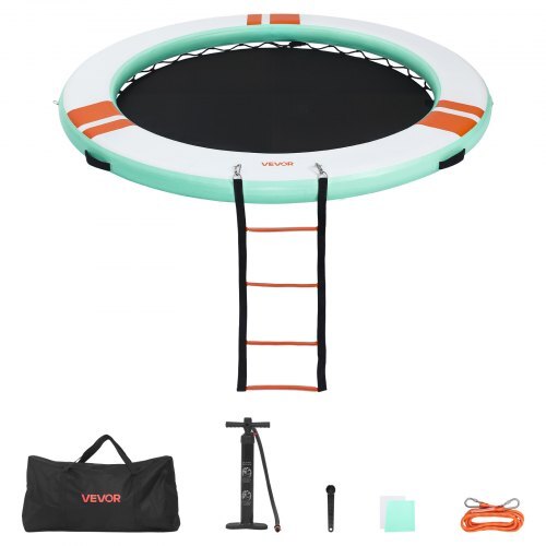 Inflatable Floating Dock, 12 FT Round Inflatable Dock Platform, Non-Slip Water Air Mat with Portable Carrying Bag and Detachable Ladder, Floating Water Platform Island Raft for Pool Beach Ocean