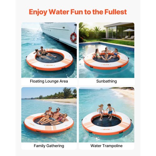 Inflatable Floating Dock, 8 FT Inflatable Dock Platform, Non-Slip Water Air Mat with Portable Carrying Bag and Detachable Ladder, Floating Water Platform Island Raft for Pool Beach Ocean, Orange