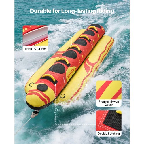 Towable Tubes for Boating, 5 Riders Inflatable Boat Tubes and Towables, 850 lbs Capacity Water Sport Tube for Boat to Pull - with Full Nylon Cover, Padded Grip Handles & Safety Valve