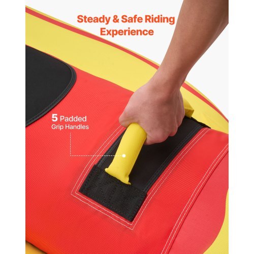 Towable Tubes for Boating, 5 Riders Inflatable Boat Tubes and Towables, 850 lbs Capacity Water Sport Tube for Boat to Pull - with Full Nylon Cover, Padded Grip Handles & Safety Valve