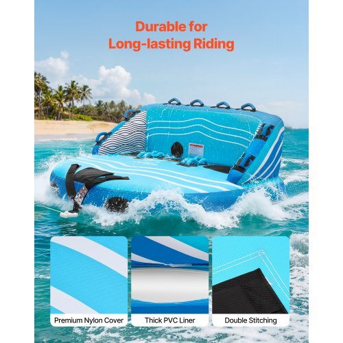 Towable Tubes for Boating, 3-Rider Inflatable Towable Tube for Boat to Pull, 510 lbs Capacity Water Sports Boating Tubes - with Full Nylon Cover, Dual Tow Points, Safety Valve & Padded Handles