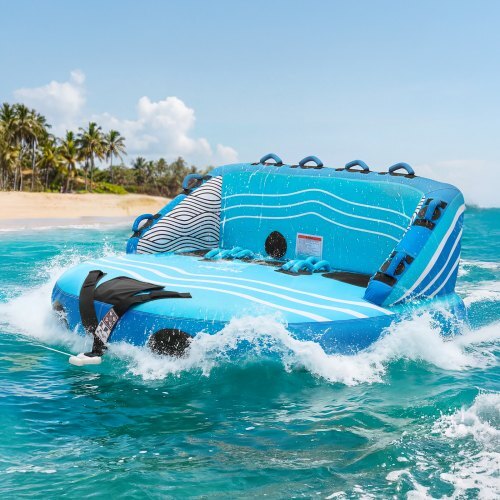 Towable Tubes for Boating, 3-Rider Inflatable Towable Tube for Boat to Pull, 510 lbs Capacity Water Sports Boating Tubes - with Full Nylon Cover, Dual Tow Points, Safety Valve & Padded Handles