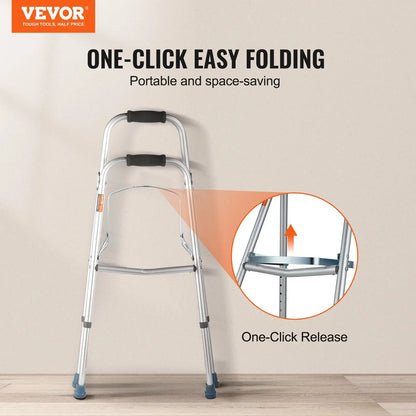 Folding Hemi Walker, One Arm Folding Walker for Seniors with 6-Level Adjustable Height, Lightweight Aluminum | Side One-Hand Style Mobility Aid for Elderly Handicapped Disabled, Up to 350LBS