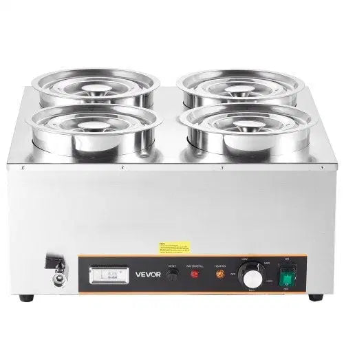 Electric Soup Warmer, Four 6.34QT Stainless Steel Round Pot with 86~185?F Adjustable Temp, 1500W Commercial Bain Marie with Anti-dry Burn and Reset Button, Soup Station for Restaurant, Buffet