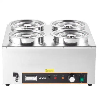 Electric Soup Warmer, Four 6.34QT Stainless Steel Round Pot with 86~185?F Adjustable Temp, 1500W Commercial Bain Marie with Anti-dry Burn and Reset Button, Soup Station for Restaurant, Buffet