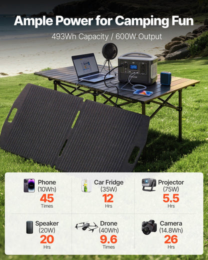 Portable Power Station with 100W Solar Panel, 600W Solar Generator Power Station, 493Wh LiFePO4 Battery Backup with 8 Output Ports for Home Emergency, Outdoor Camping, RV Travel