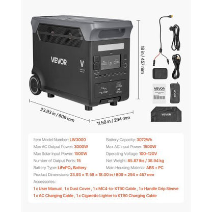 Portable Power Station, 3000W Solar Generator Power Station, 3072Wh LiFePO4 Battery Backup with 15 Output Ports for for Home Emergency, Outdoor Camping, RV Travel (Solar Panel NOT Included)