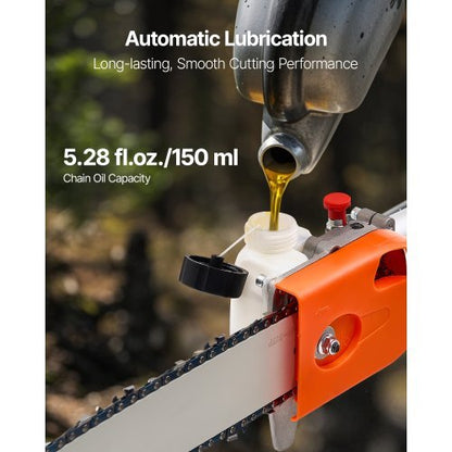 Gas Pole Saw, 43CC 2 Stroke Gas Powered Pole Saws with 10 in Cutting Bar, Cordless Tree Trimmer with Rotatable Head, 6.9 to 11.8 ft Extendable, Powerful Chainsaw for Tree Trimming Pruning