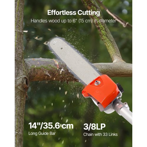 Gas Pole Saw, 52CC 2 Stroke Gas Powered Pole Saws with 14 in Cutting Bar, Cordless Tree Trimmer with 30 fl.oz Fuel Tank, 7.2 to 10 ft Extendable, Powerful Chainsaw for Tree Trimming Pruning
