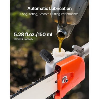 Gas Pole Saw, 52CC 2 Stroke Gas Powered Pole Saws with 14 in Cutting Bar, Cordless Tree Trimmer with 30 fl.oz Fuel Tank, 7.2 to 10 ft Extendable, Powerful Chainsaw for Tree Trimming Pruning