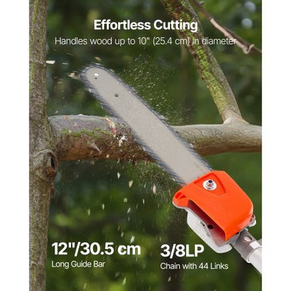 Gas Pole Saw, 25CC 2 Stroke Gas Powered Pole Saws with 12 in Cutting Bar, Cordless Tree Trimmer with 23 fl.oz Fuel Tank, 7 to 12 ft Extendable, Powerful Chainsaw for Tree Trimming Pruning