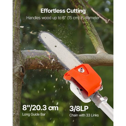 Gas Pole Saw, 25CC 2 Stroke Gas Powered Pole Saws with 8 in Cutting Bar, Cordless Tree Trimmer with 23 fl.oz Fuel Tank, 6.5 to 9 ft Extendable, Powerful Chainsaw for Tree Trimming Pruning