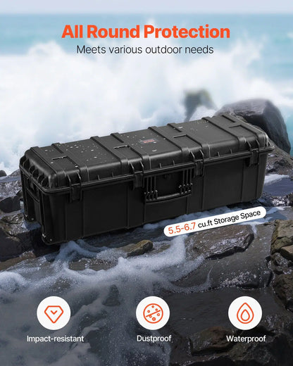Weatherproof Hard Case, Heavy Duty Protective Dry Box Case with Pre-Cut Foam & Retractable Pull Handles for Travel, Hunt, Military, Tactical, IP67 Waterproof Case for Cameras(112x41x34)