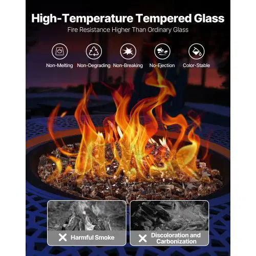 Fire Glass, 10 LBS / 4.5 KG High-Temperature Resistant Fireplace Rocks, 1/2-Inch / 12.7 mm Reflective & Smokeless Firepit Glass Rock, High Luster Stone Landscaping for Fire Pit Table, Copper