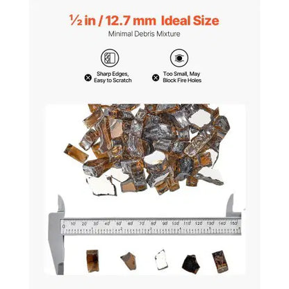 Fire Glass, 10 LBS / 4.5 KG High-Temperature Resistant Fireplace Rocks, 1/2-Inch / 12.7 mm Reflective & Smokeless Firepit Glass Rock, High Luster Stone Landscaping for Fire Pit Table, Copper