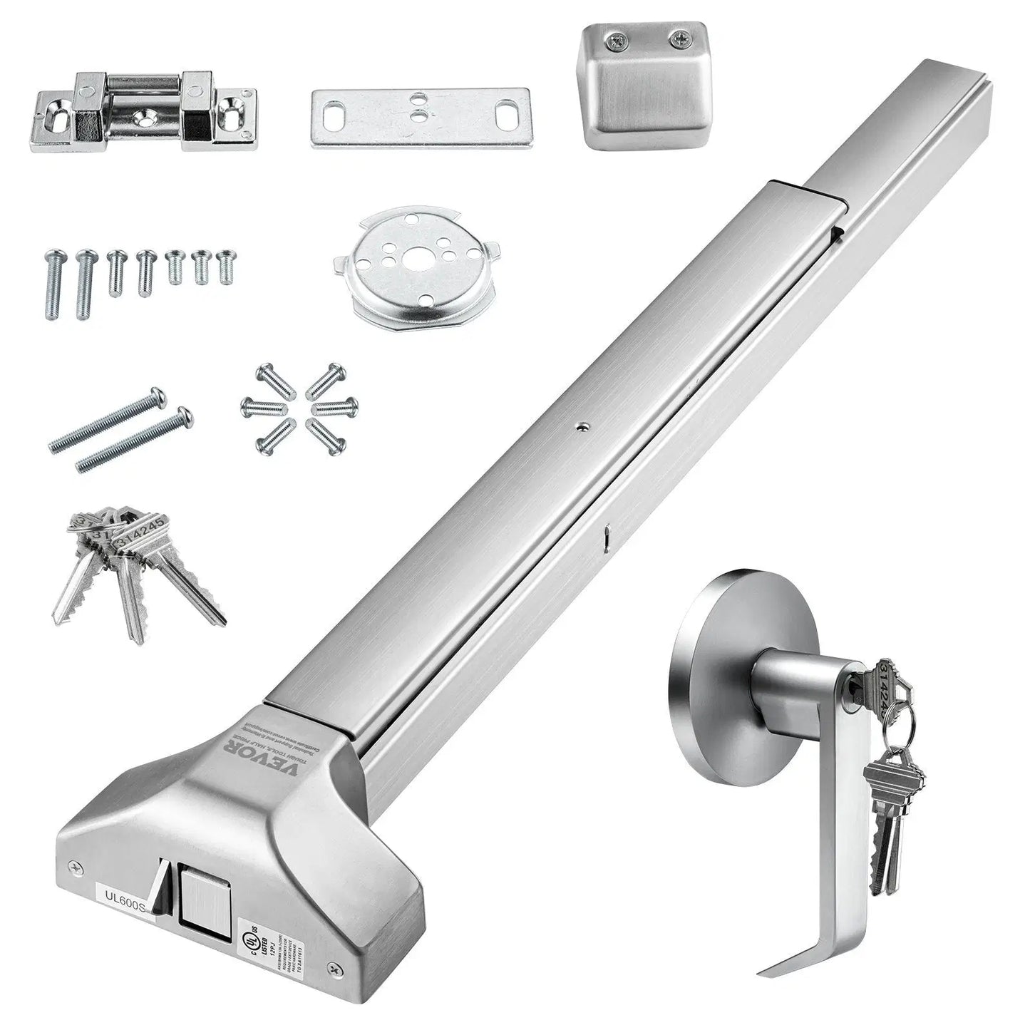 Door Push Bar Panic Exit Device, 31 Stainless Steel Commercial Emergency Exit Door Push Bar with Exterior Lever and 3 Keys, Emergency Exit Door Hardware for 30"-36" Metal Wood Door