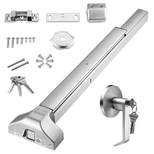 Door Push Bar Panic Exit Device, 31 Stainless Steel Commercial Emergency Exit Door Push Bar with Exterior Lever and 3 Keys, Emergency Exit Door Hardware for 30"-36" Metal Wood Door