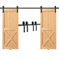 8FT Sliding Barn Door Hardware Kit, 330LBS Heavy Duty Barn Door Track Kit for Double Doors, Fit 3.7-4.3FT Total Wide and 1.3"-1.8" Thick 2 Door Panel, with Smooth & Silent Pulley (J Shape)