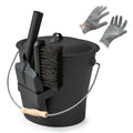 Ash Bucket with Lid and Cut-resistant Gloves-Black - Color: Black