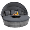 Outdoor PE Wicker Round Daybed with Retractable Canopy and Cushions-Gray - Color: Gray