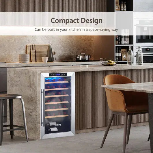 20 Inch Wine Refrigerator for 33 Bottles and Tempered Glass Door-Silver - Color: Silver