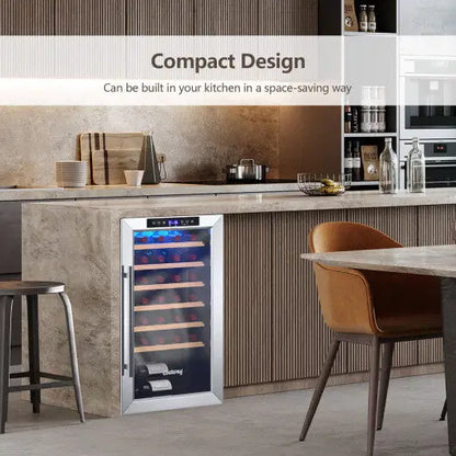 20 Inch Wine Refrigerator for 33 Bottles and Tempered Glass Door-Silver - Color: Silver
